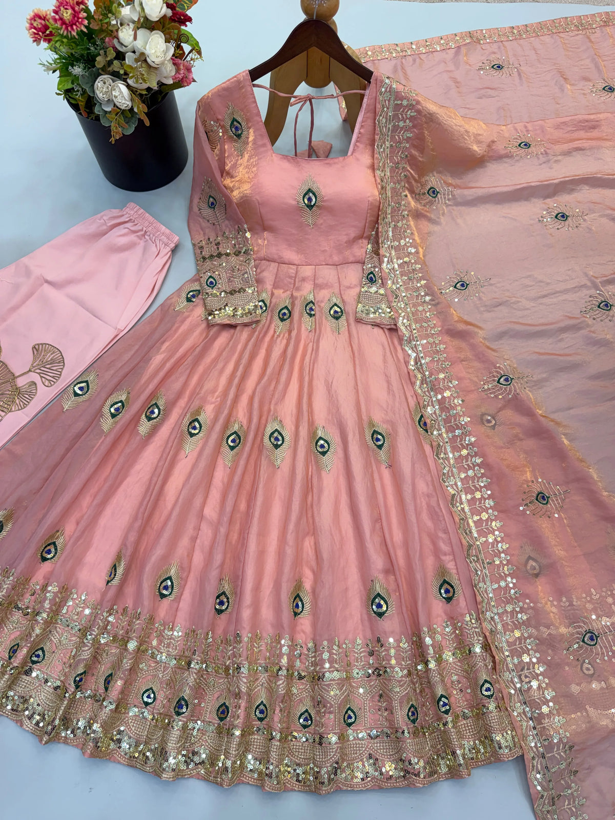 blush pink embroidered suit