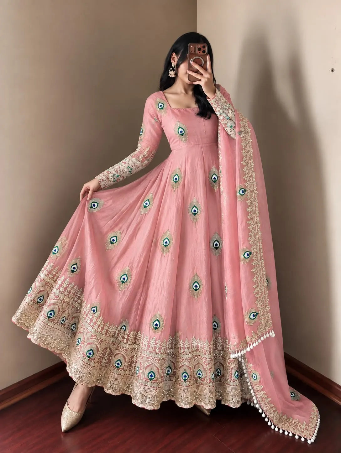 blush pink peacock anarkali