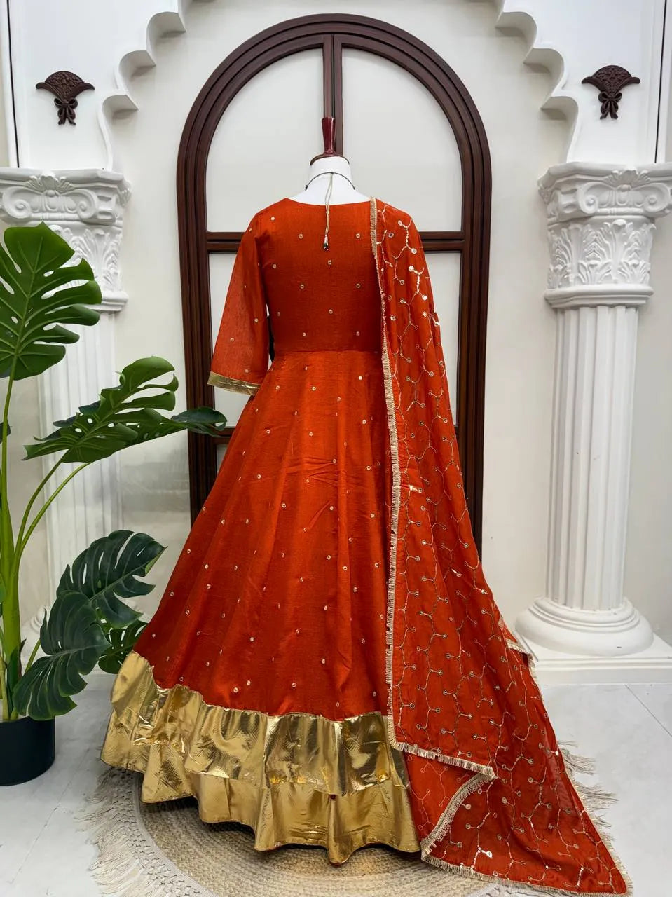 burnt orange anarkali set