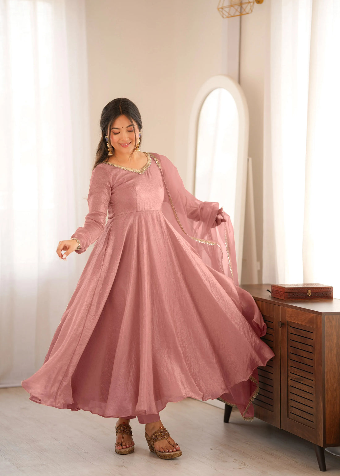 dusty pink anarkali set
