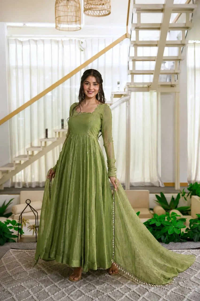 festive green anarkali
