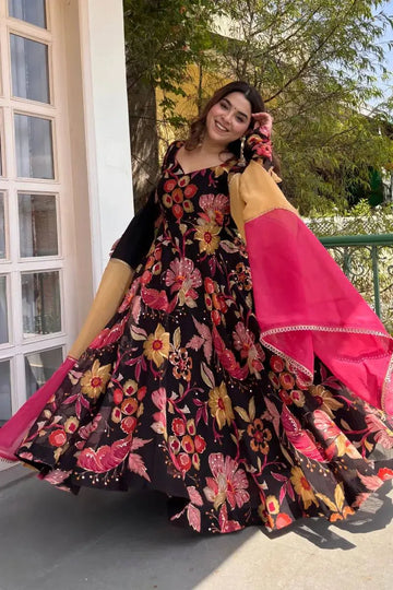 floral black anarkali set