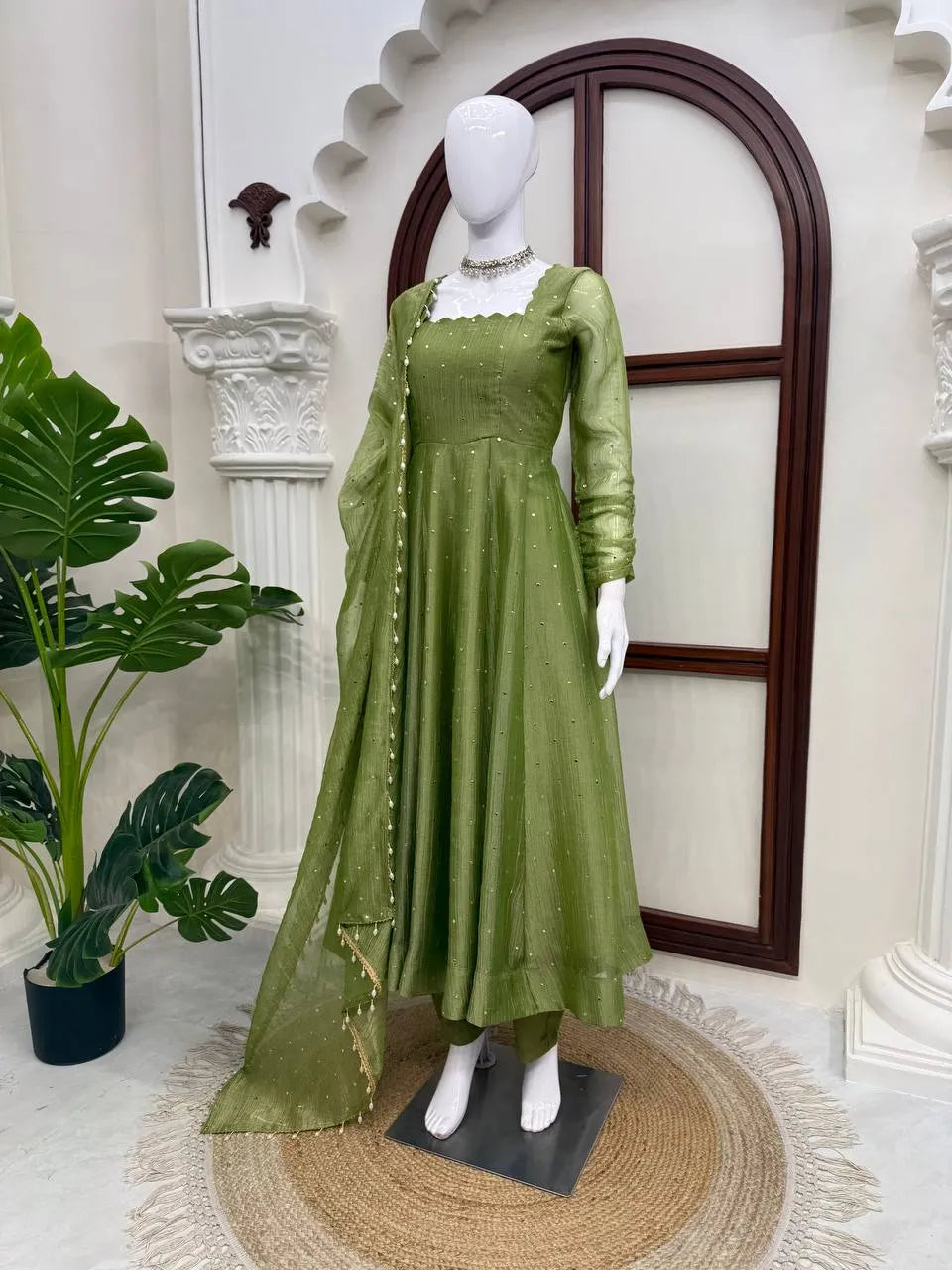 green anarkali with dupatta