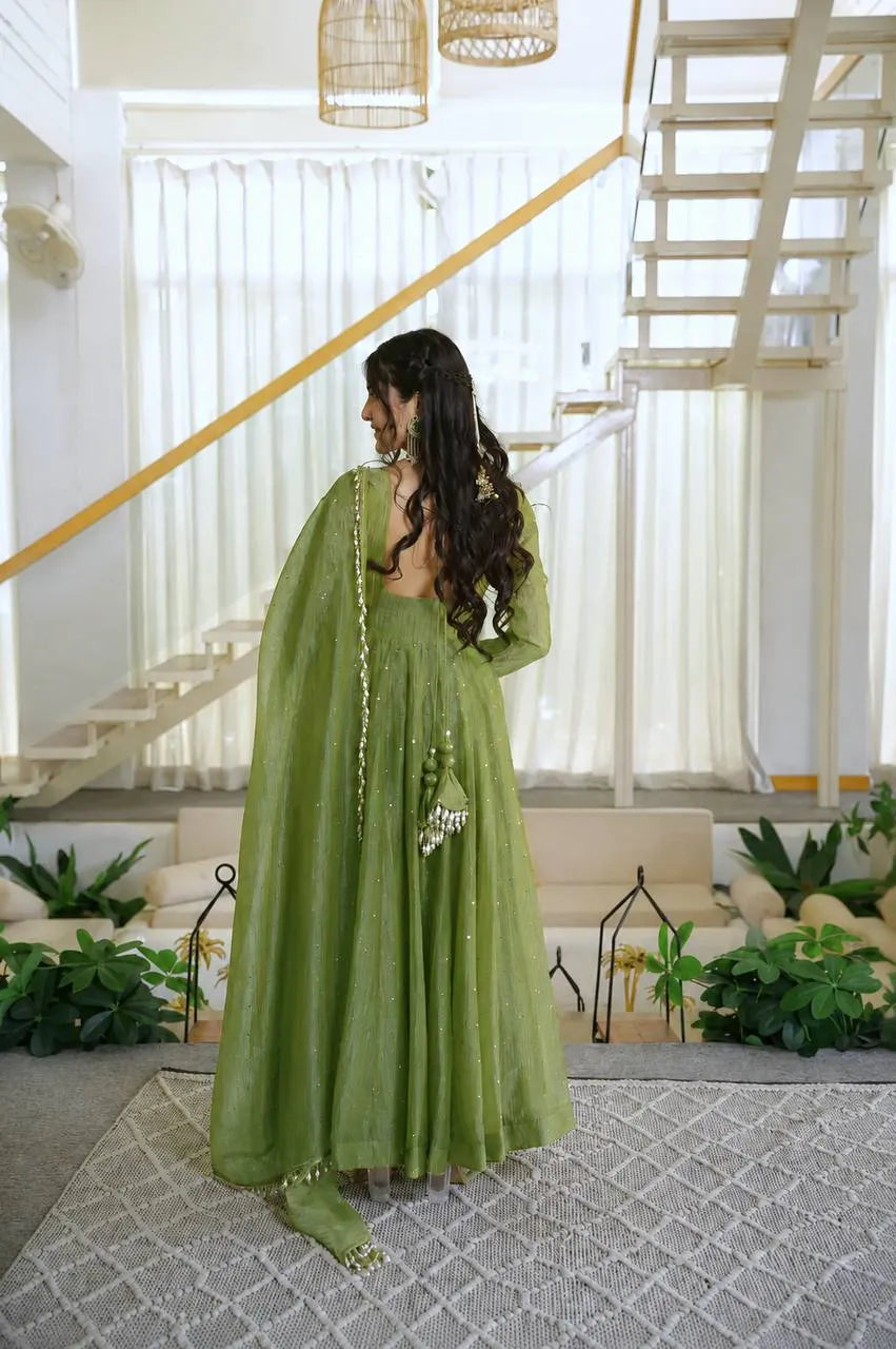 green foil work anarkali