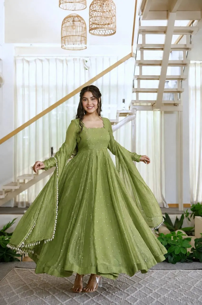 green silk anarkali suit