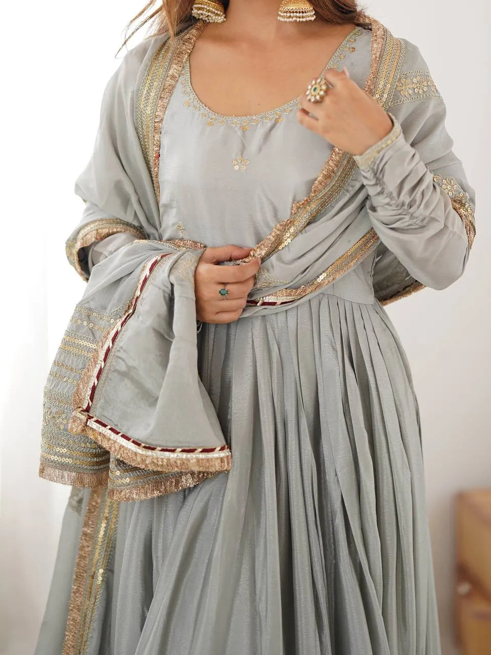 grey anarkali with dupatta