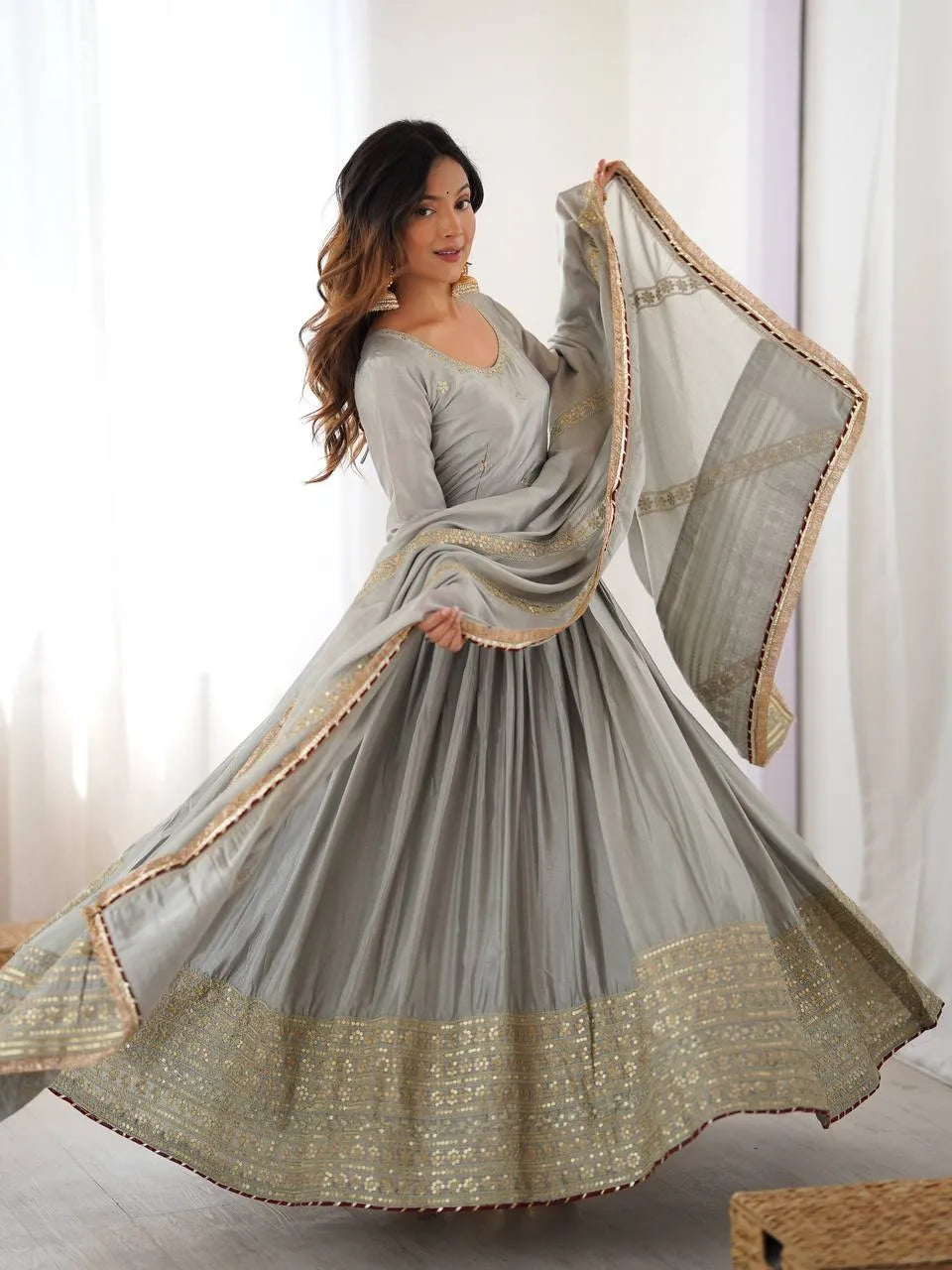 grey festive anarkali set
