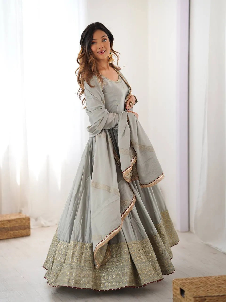 grey party wear anarkali