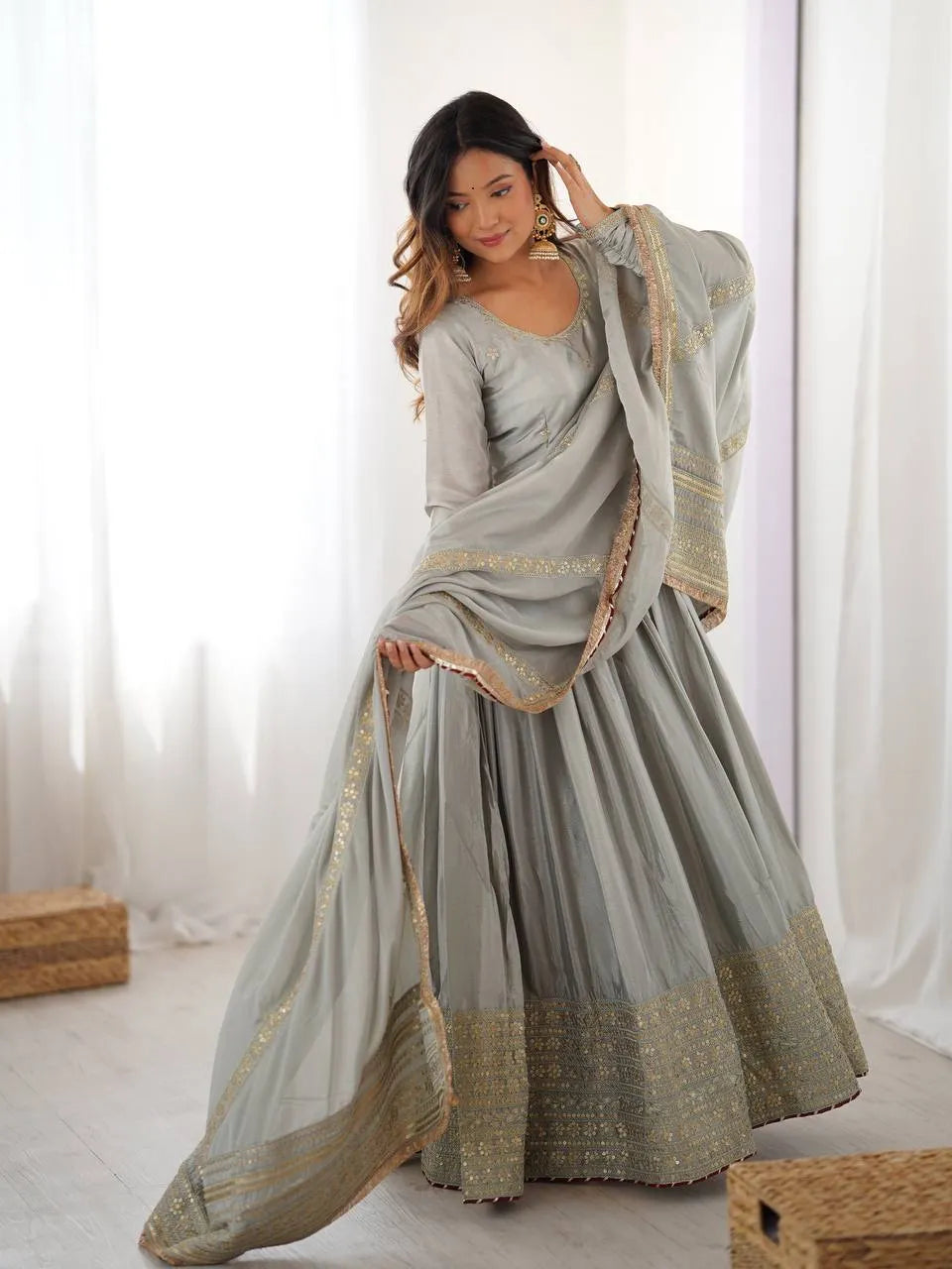 grey wedding anarkali set