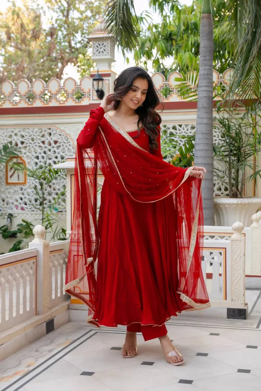 handwork red anarkali