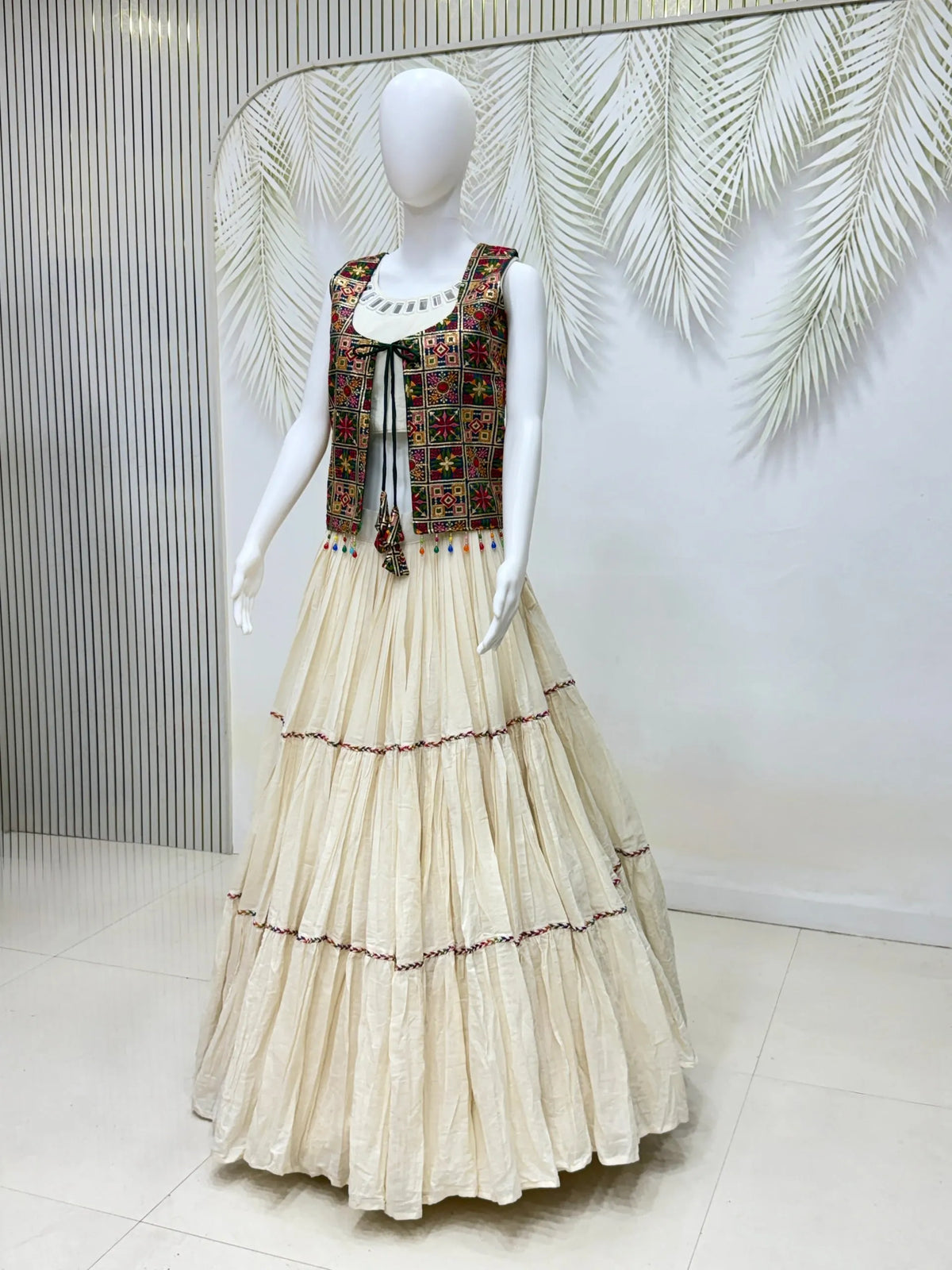 ivory lehenga with shrug