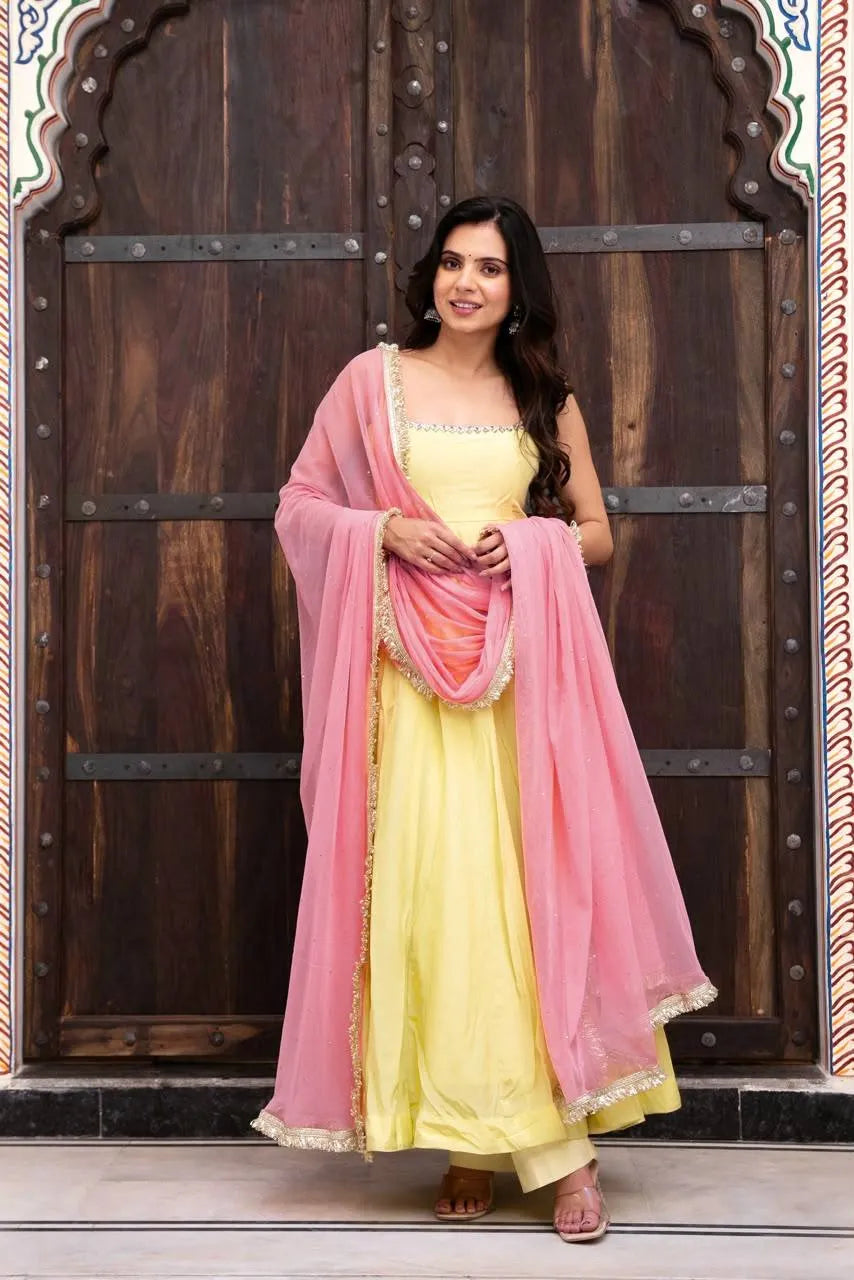 lemon yellow anarkali set