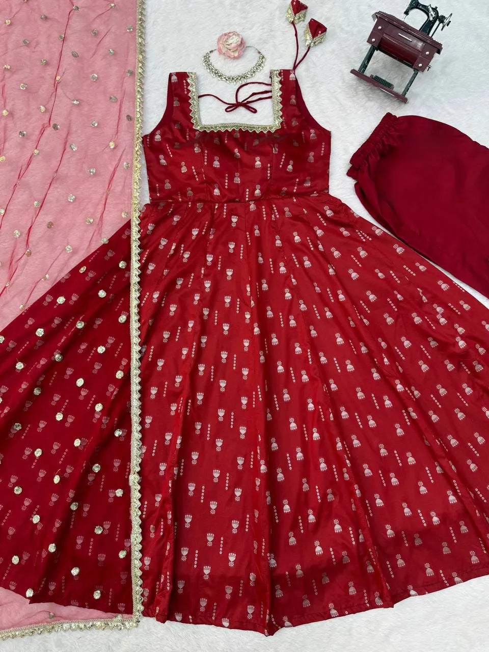 maroon anarkali dupatta suit