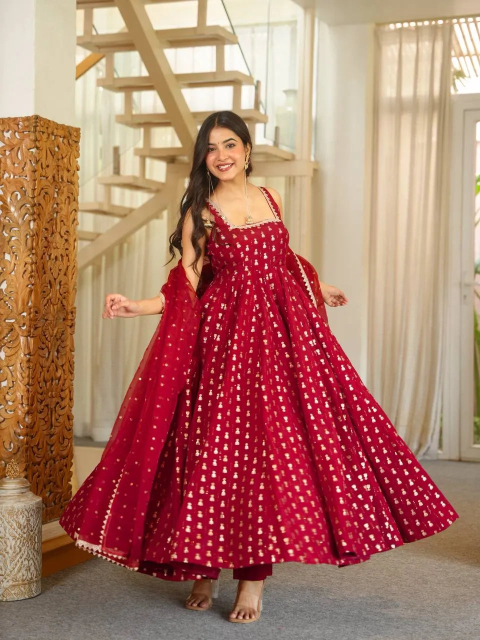 maroon anarkali suit set