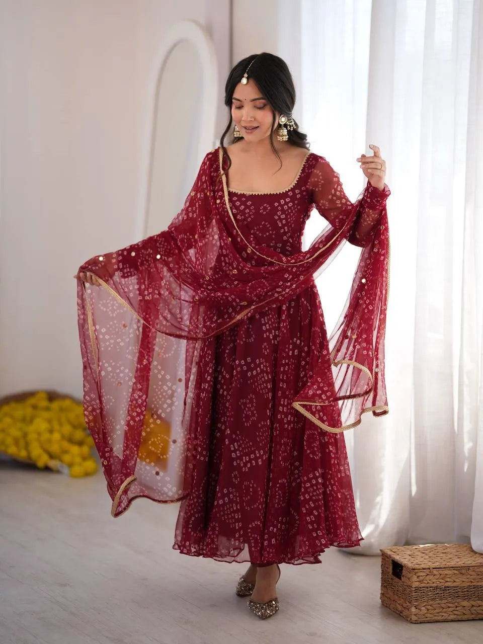 maroon bandhani anarkali