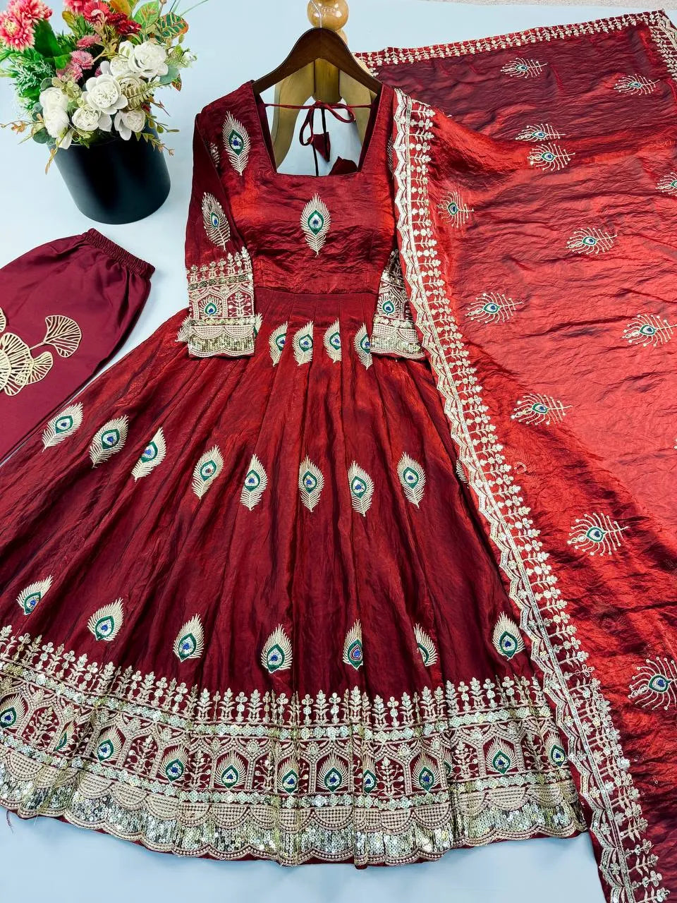 maroon designer anarkali suit women