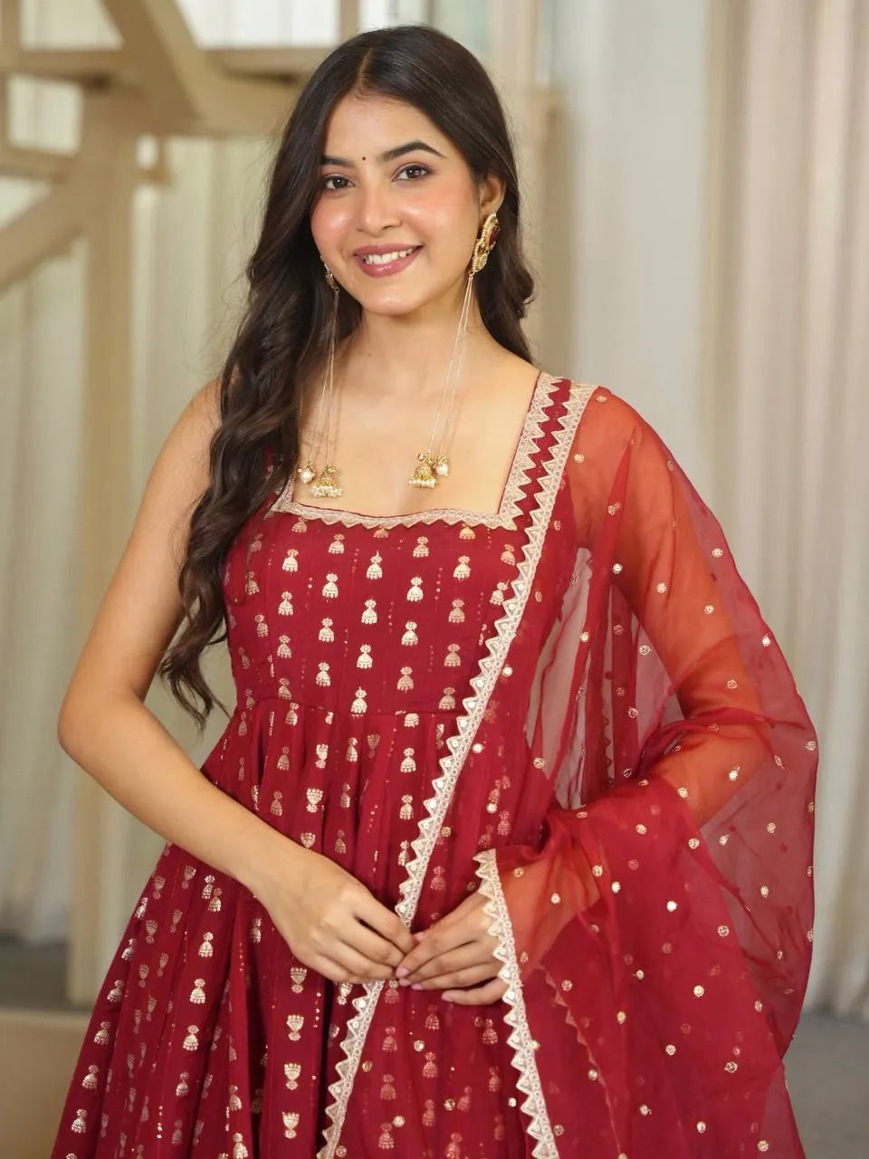 maroon festive anarkali women