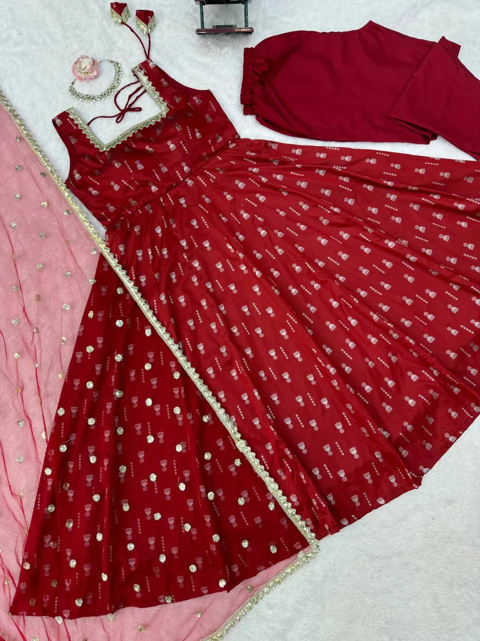 maroon jacquard anarkali