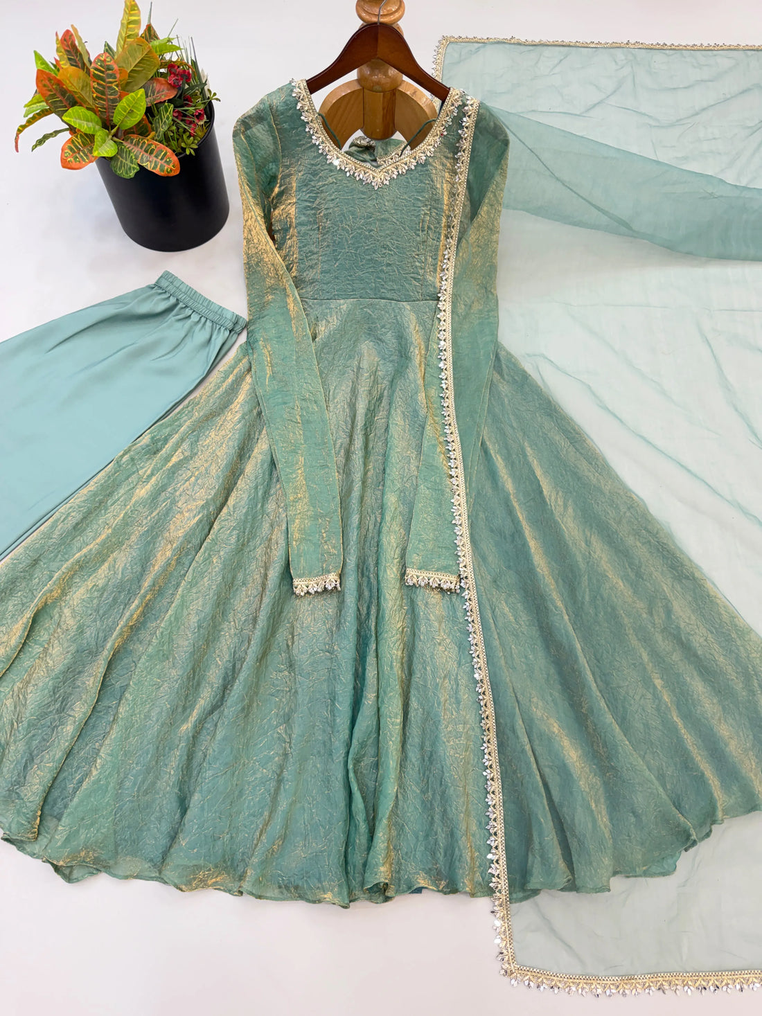 mint green anarkali set