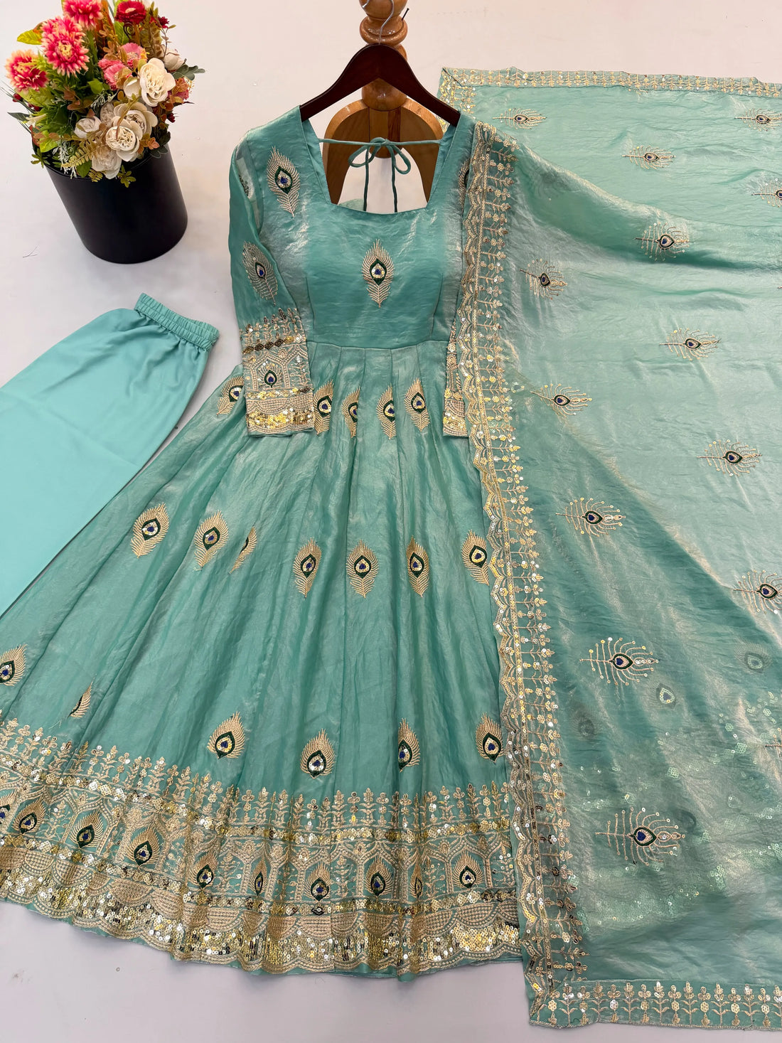 mint green peacock anarkali 