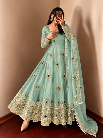 mint green peacock anarkali 