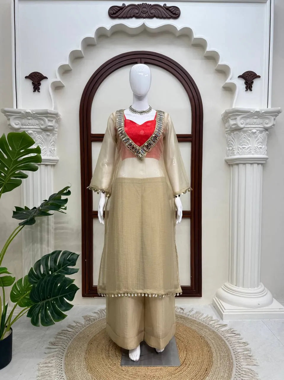 mirror work palazzo suit