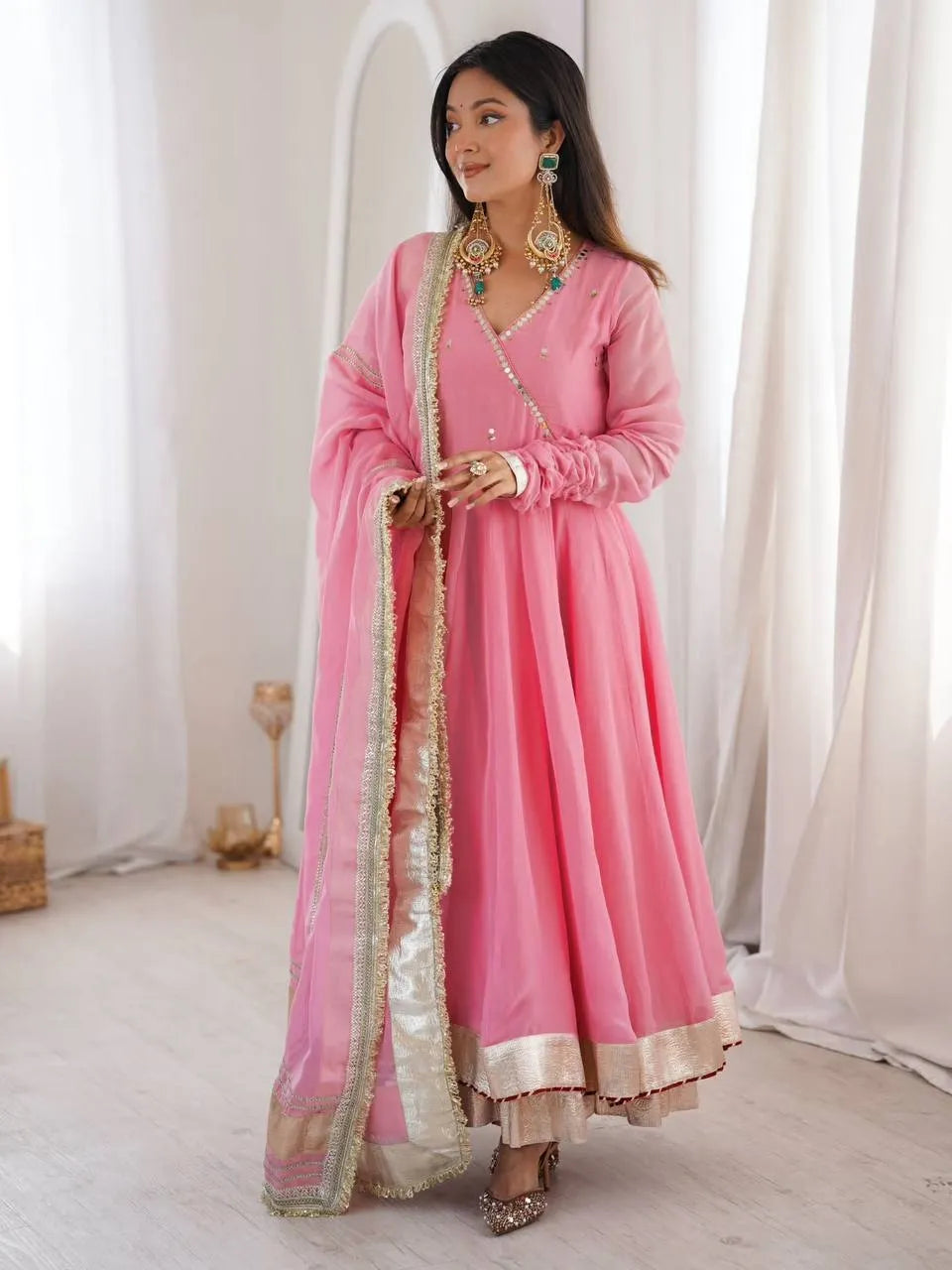 mirror work pink set
