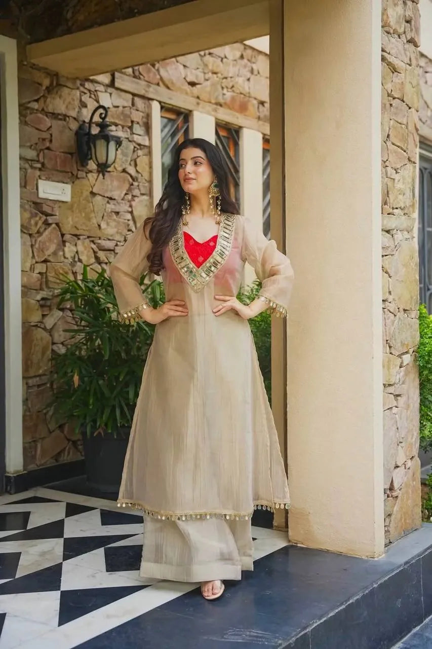 mirror work silk top