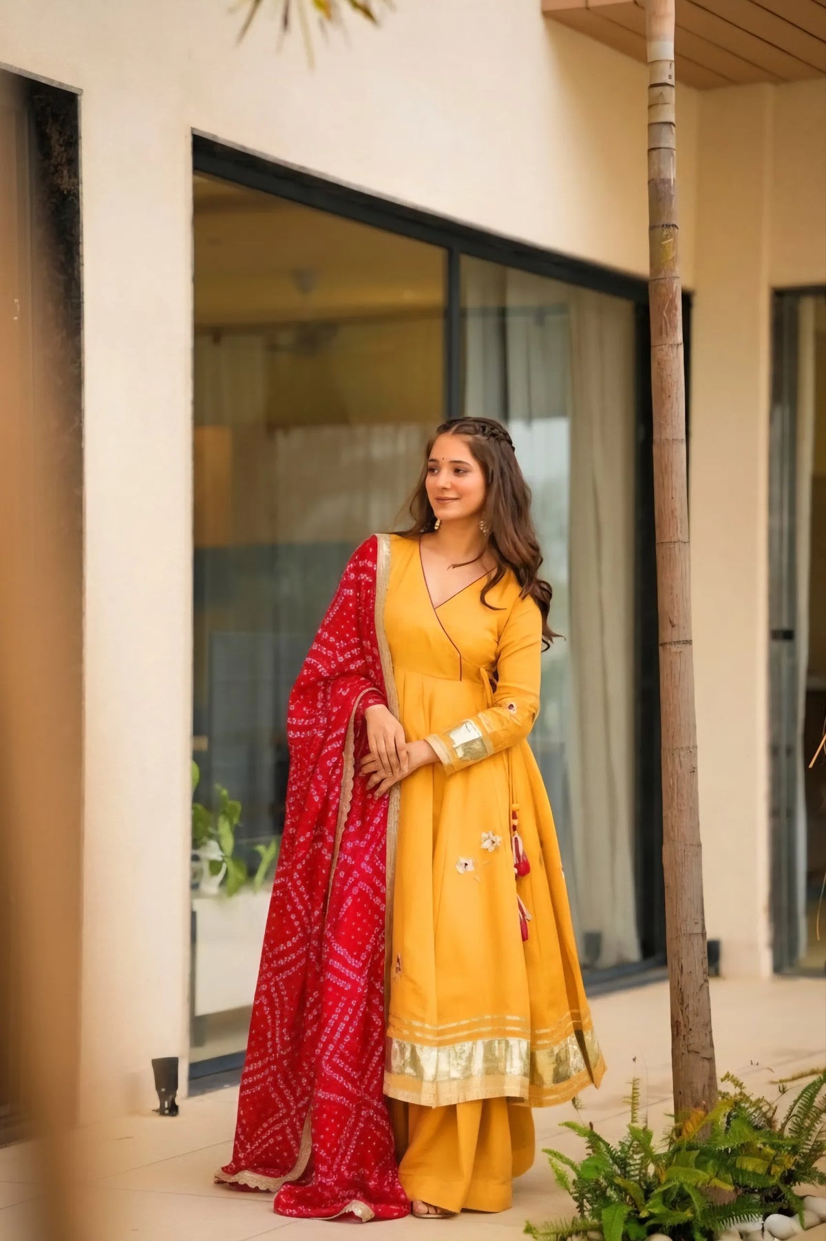 mustard anarkali palazzo