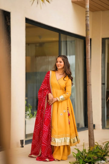 mustard anarkali palazzo