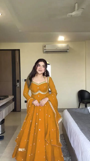 mustard anarkali suit set