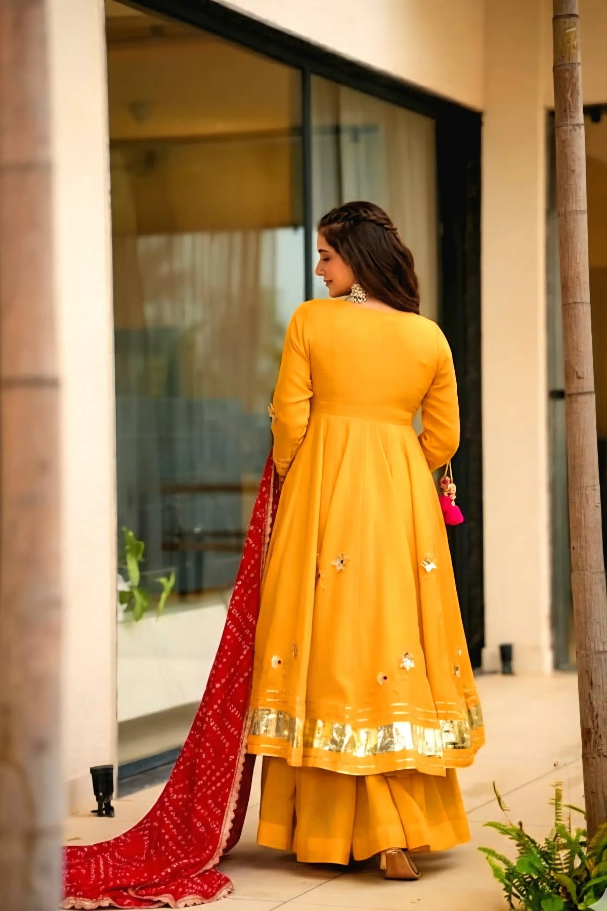 mustard bandhani suit set