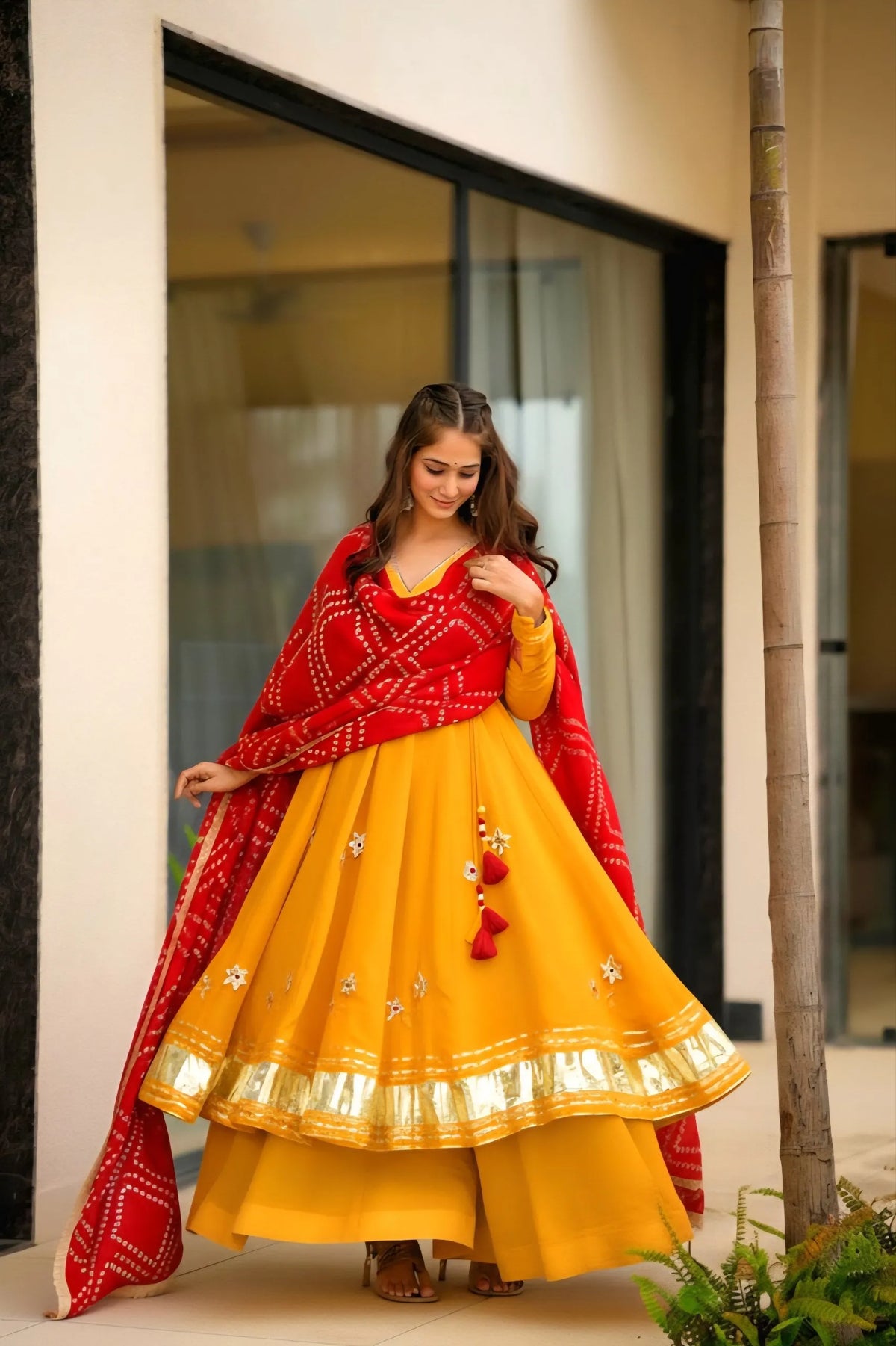 mustard chinon anarkali