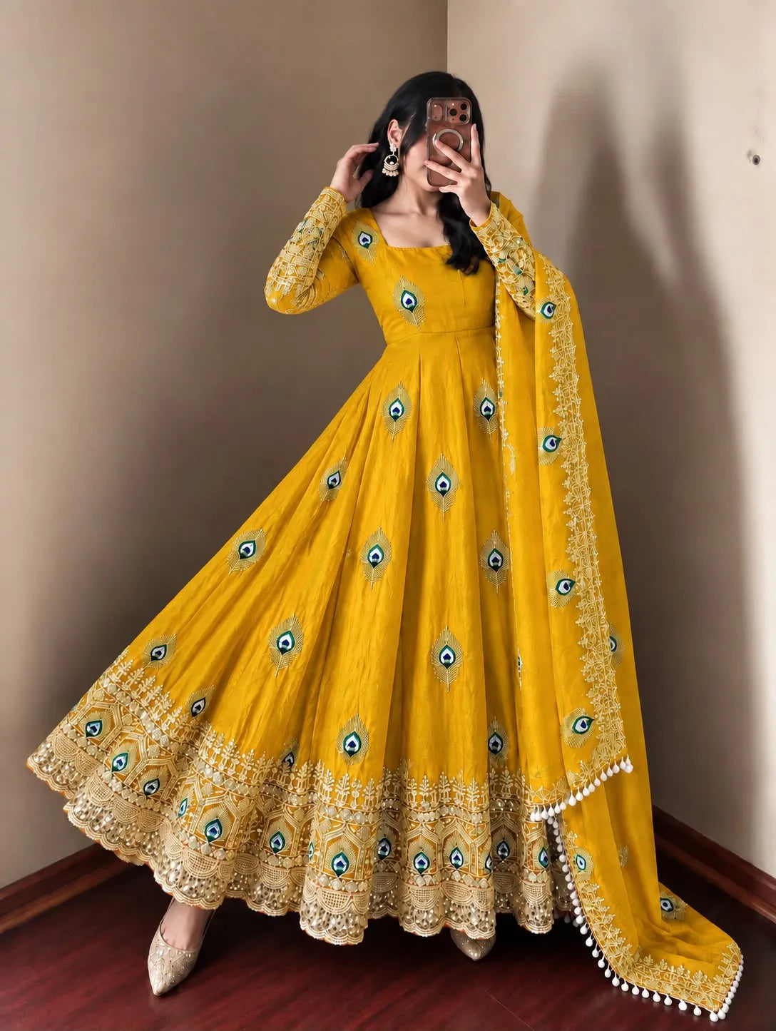 mustard embroidered anarkali
