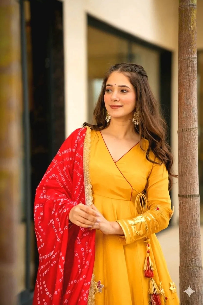 mustard gota anarkali set