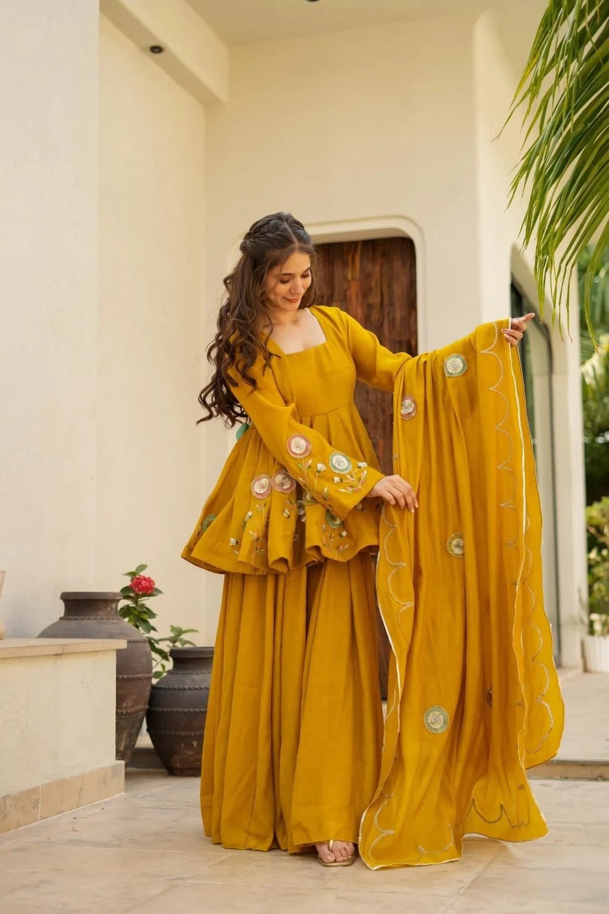 mustard palazzo dupatta