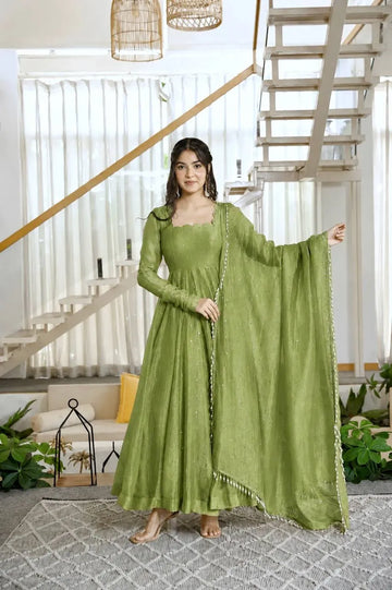 olive green anarkali set