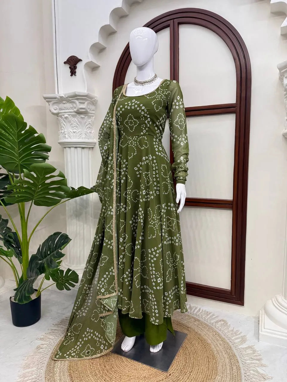 olive green ethnic suit