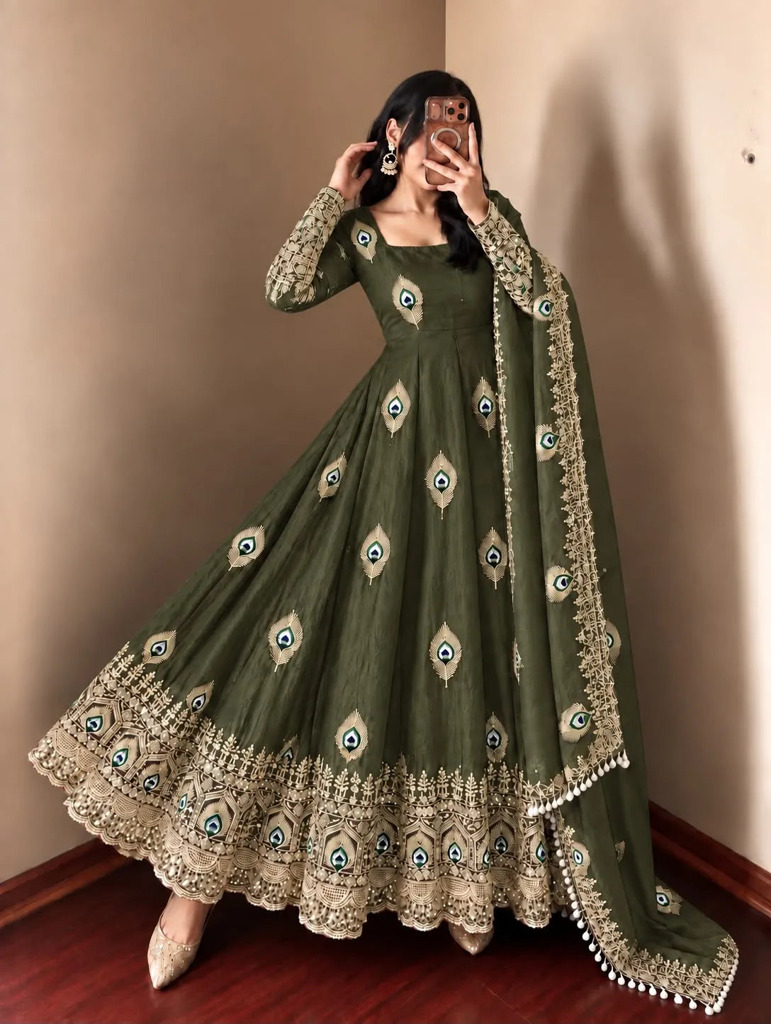 olive green peacock set