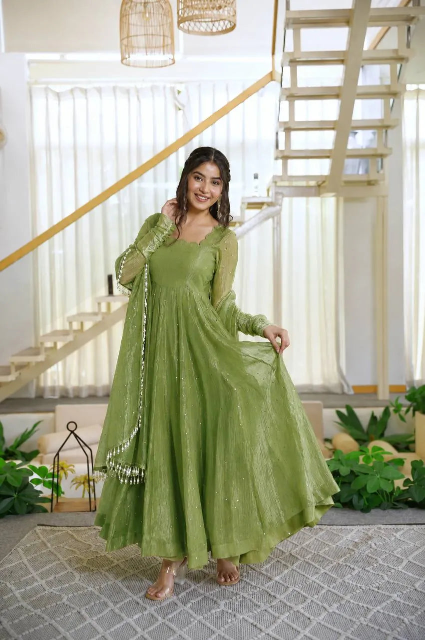 olive green anarkali set
