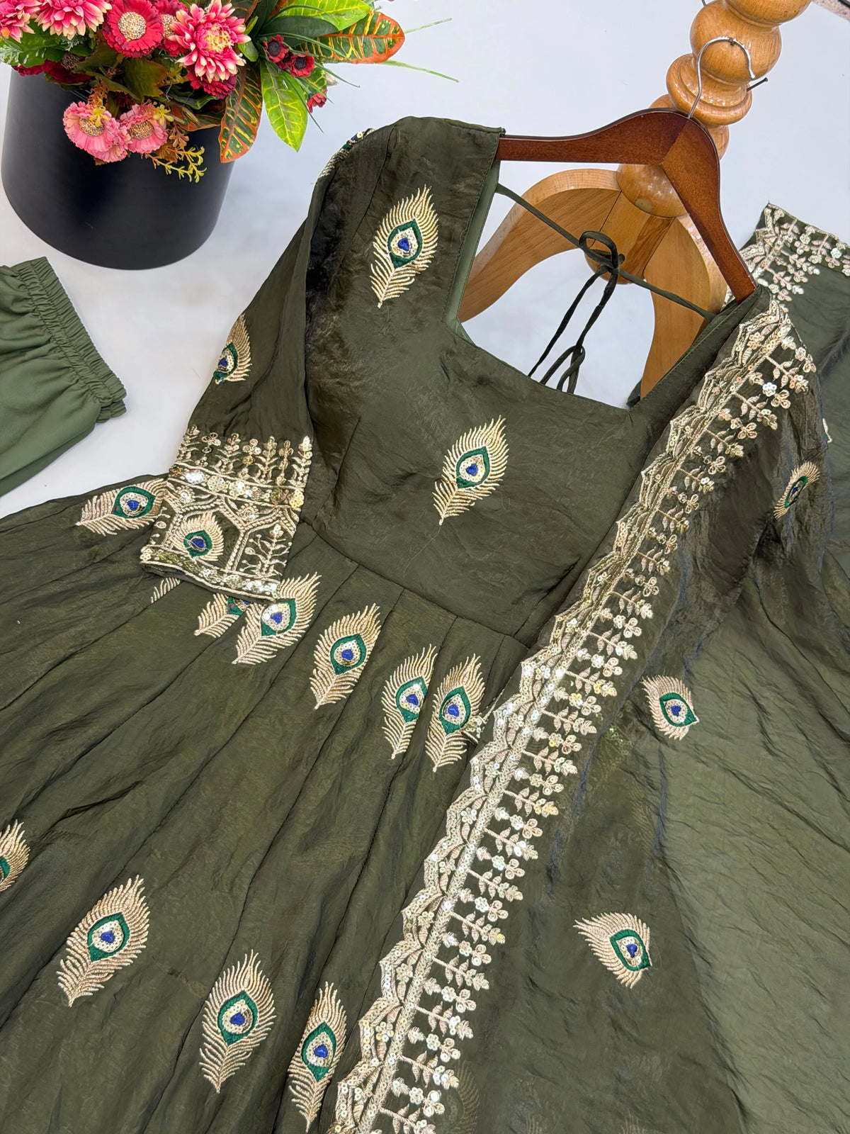 olive green silk suit set