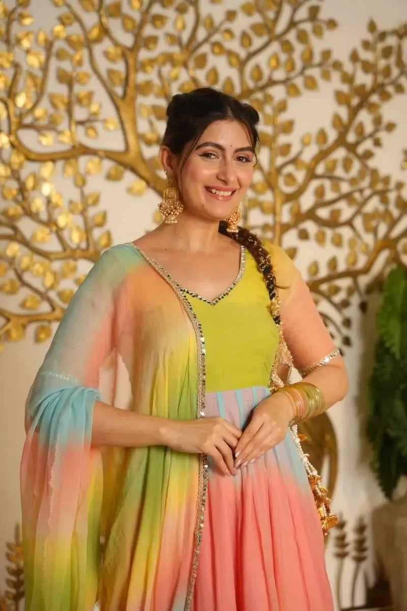 ombre anarkali suit set