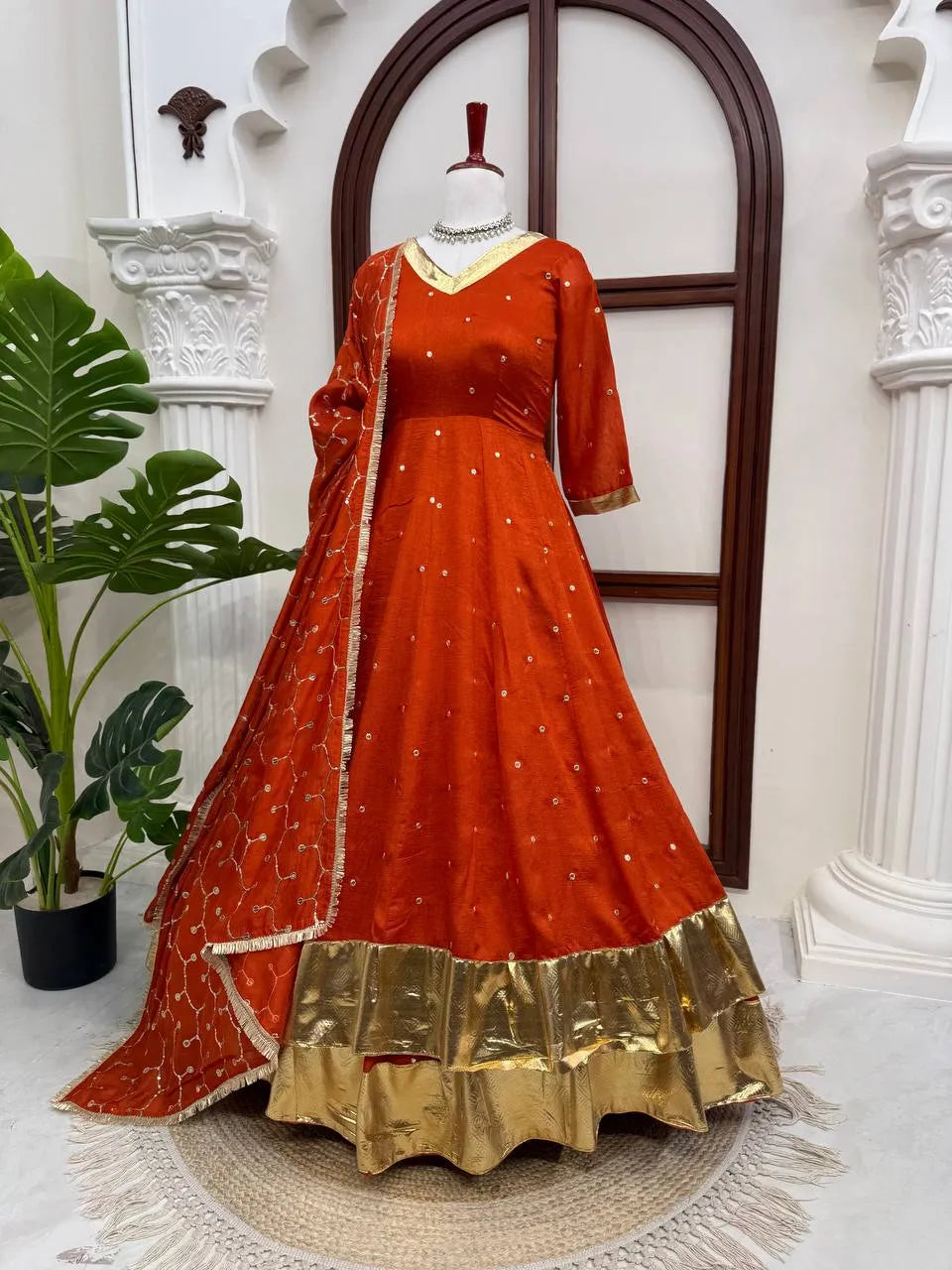 orange anarkali lehenga