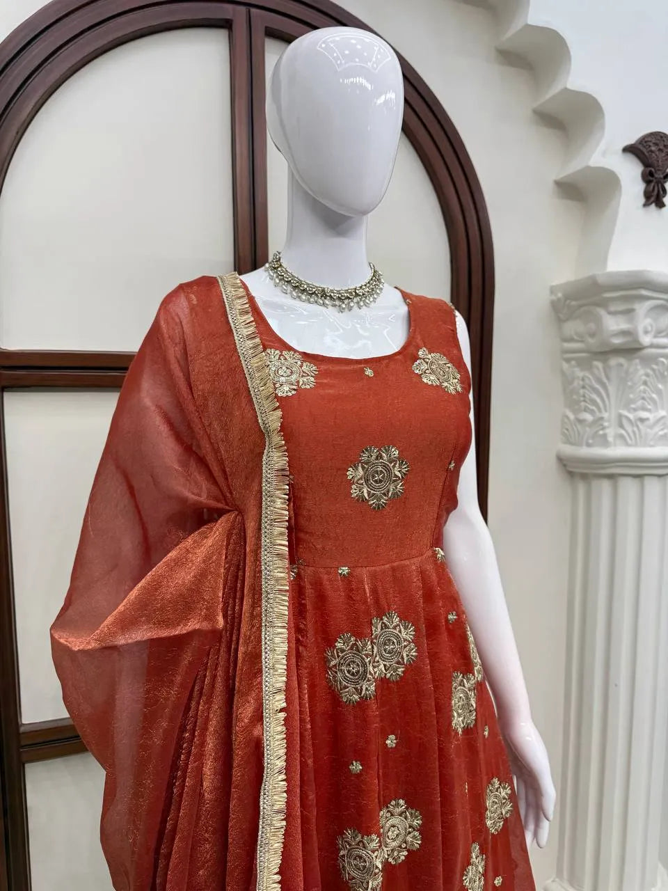 orange anarkali pant set