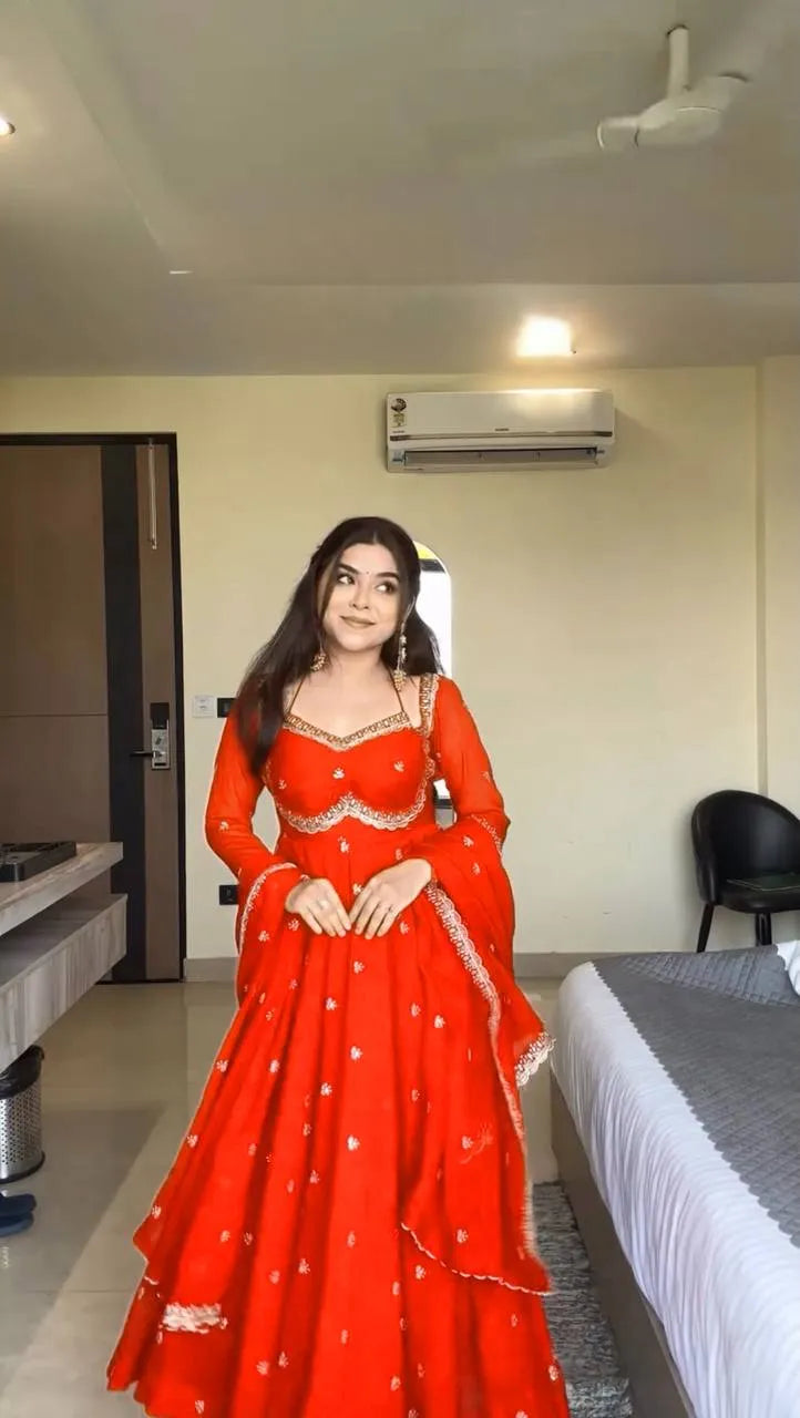 orange anarkali suit set