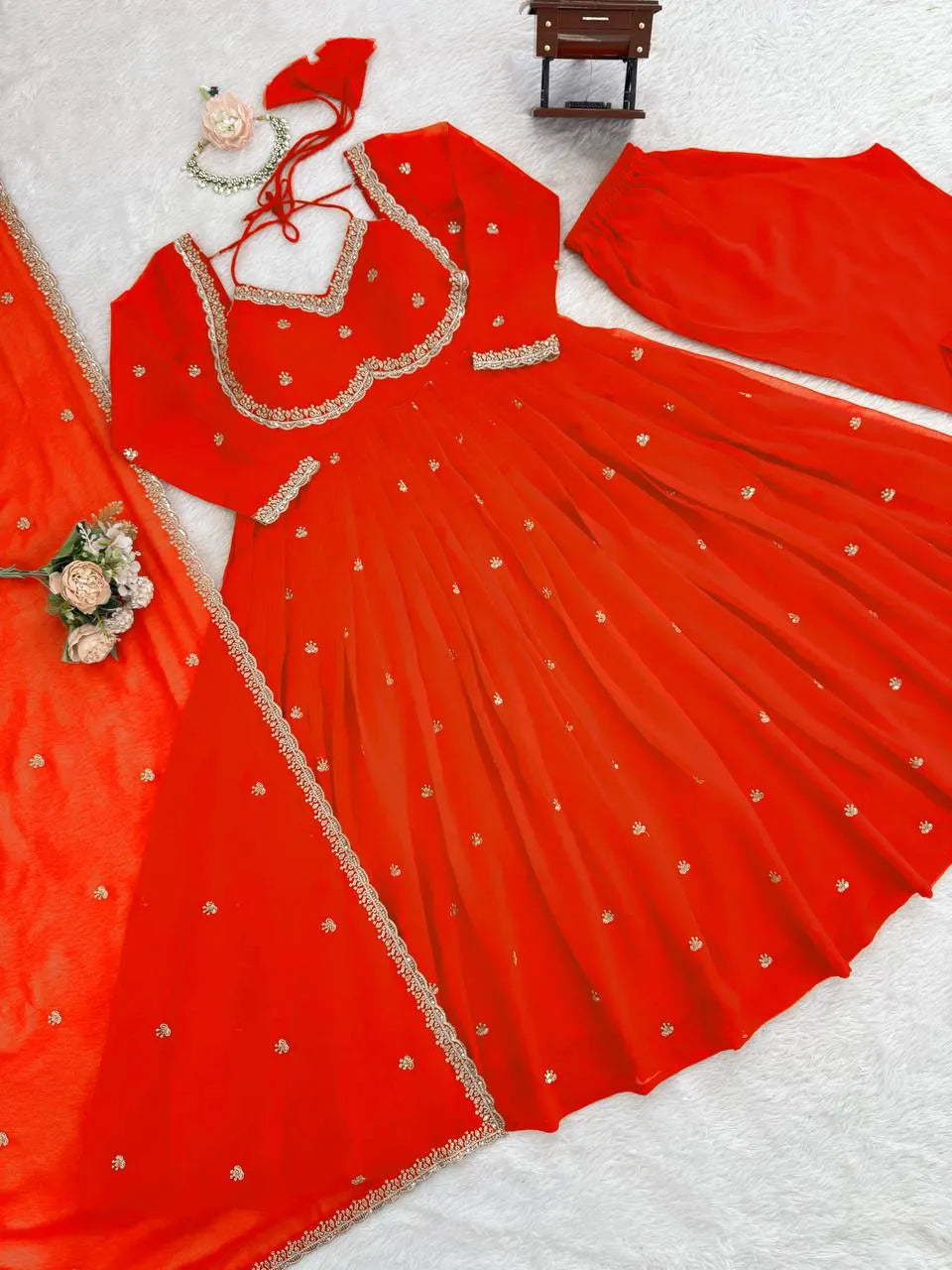 orange festive anarkali
