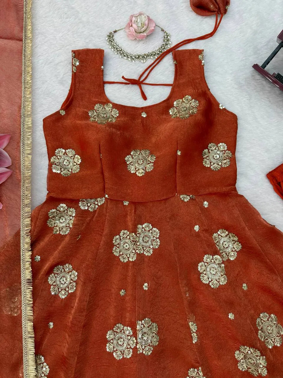 orange sequin anarkali