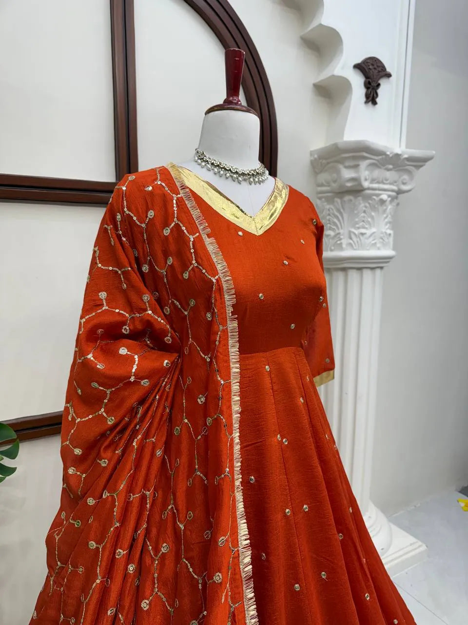 orange silk anarkali set