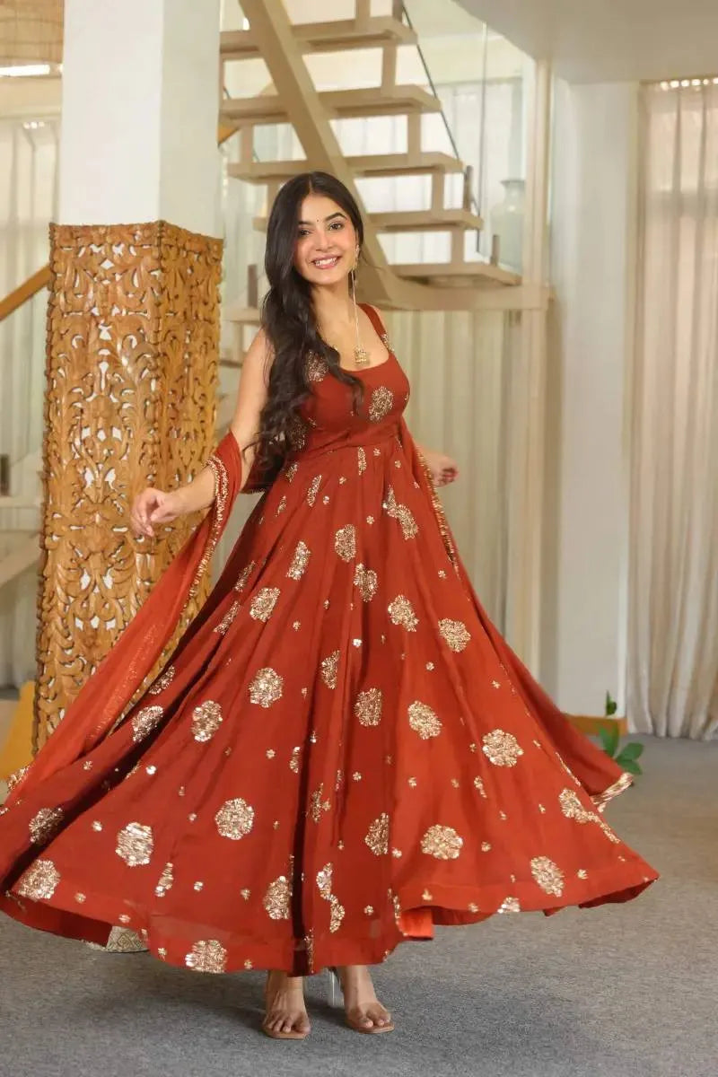 orange silk anarkali suit