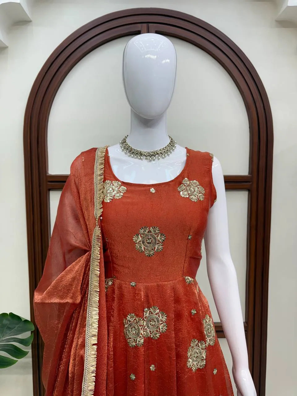 orange thread work suit